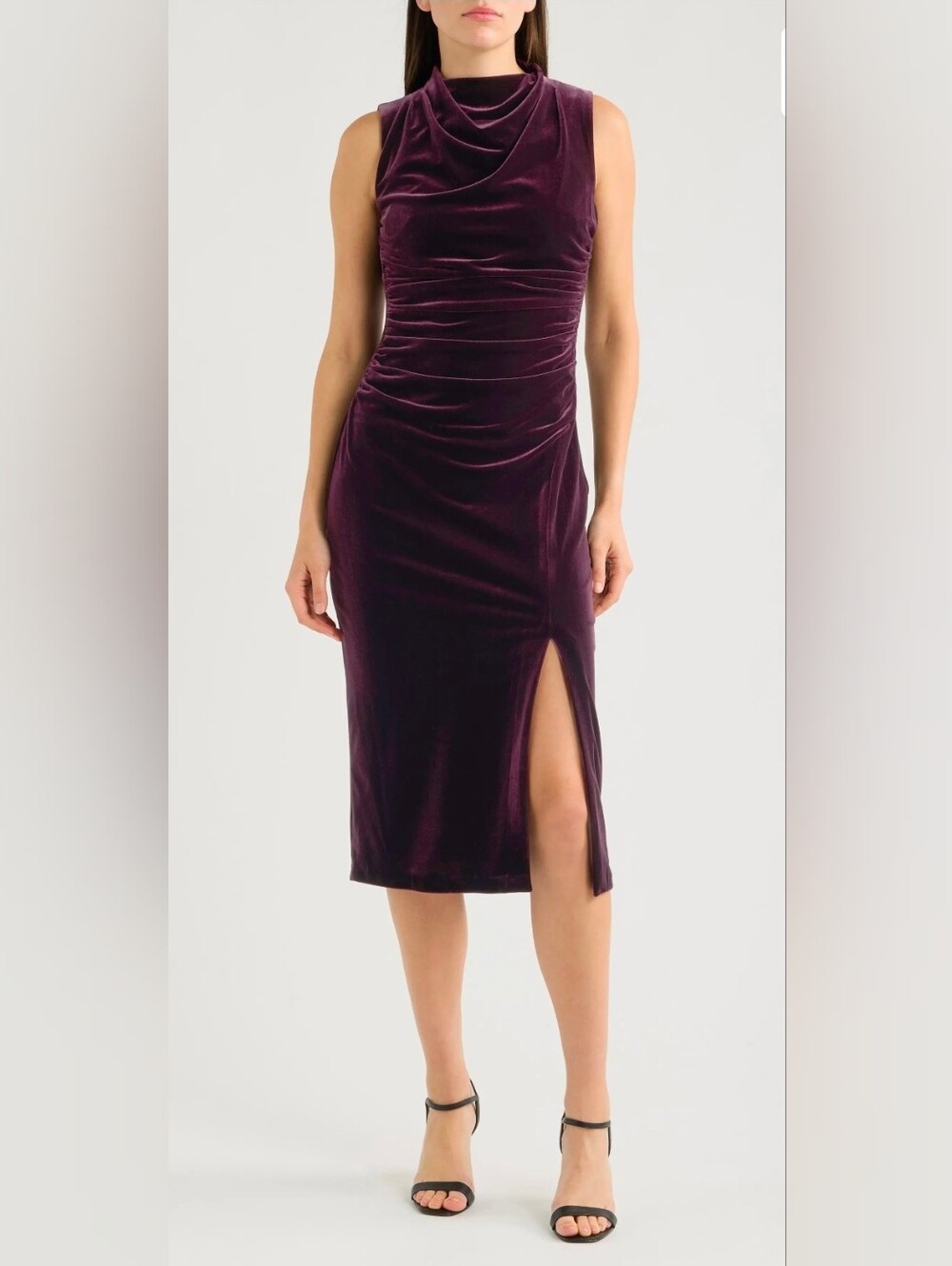 Vince Camuto Velvet Cowl Neck Ruched Midi Dress ✨️ NWT